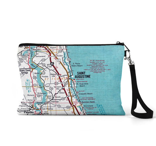 St Augustine Florida map wristlet travel pouch