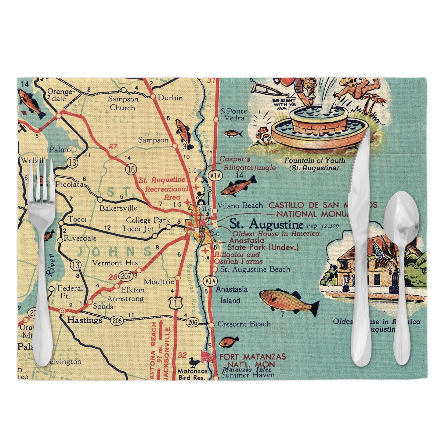 St Augustine Florida Vintage Map Placemats Set of 4