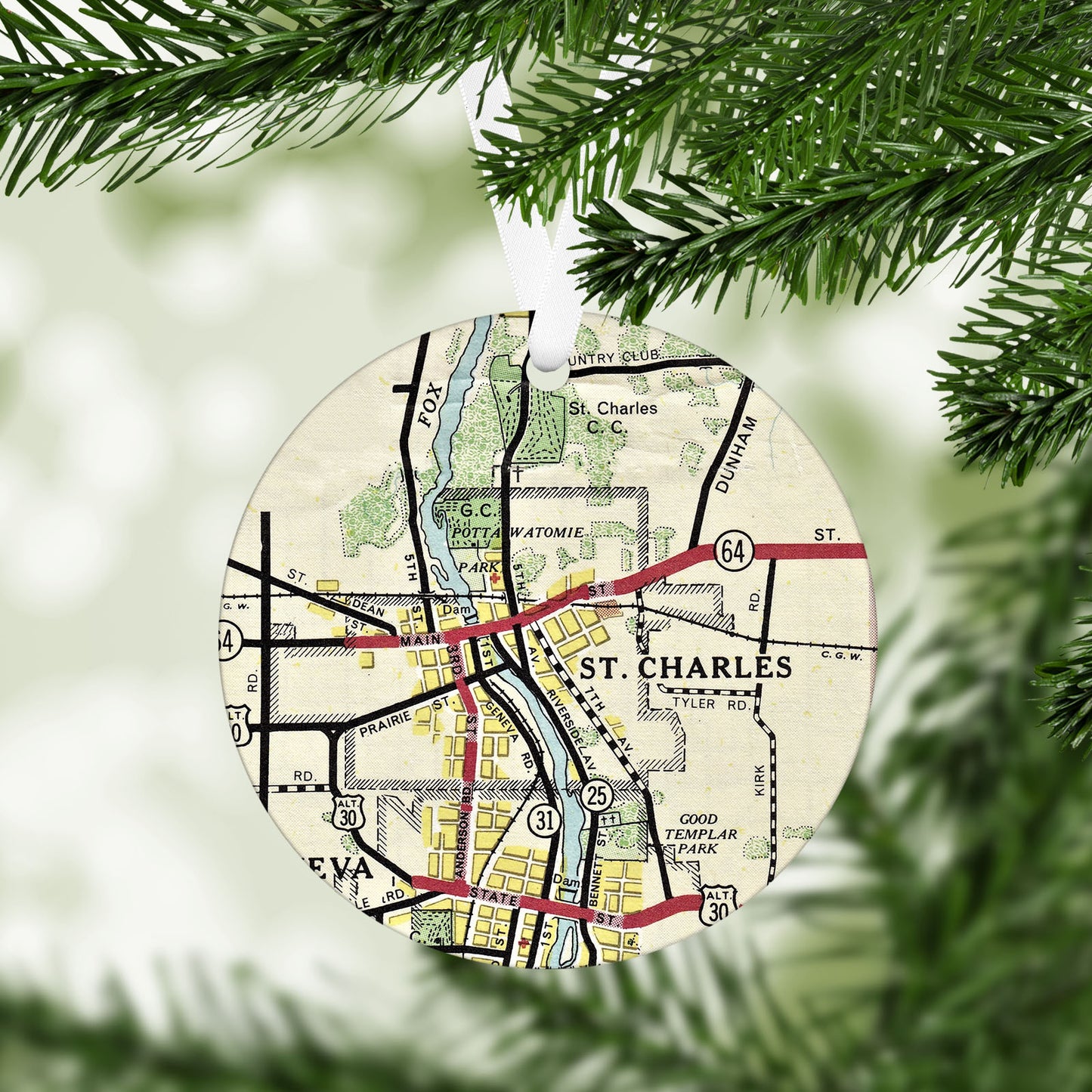 St Charles Illinois Vintage Map Ornament
