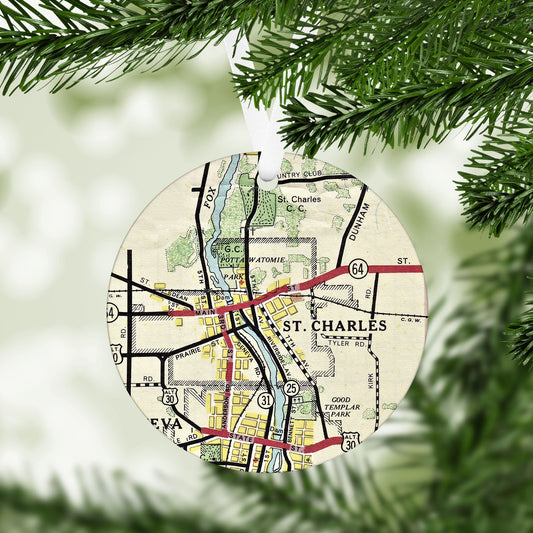 St Charles Illinois Vintage Map Ornament