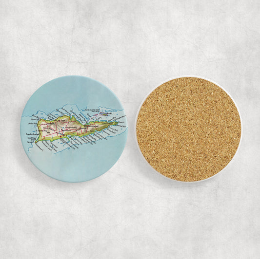 St Croix USVI Map Coasters | Set of 4 Vintage St Croix USVI Drink Coasters | Travel-Inspired Home Decor