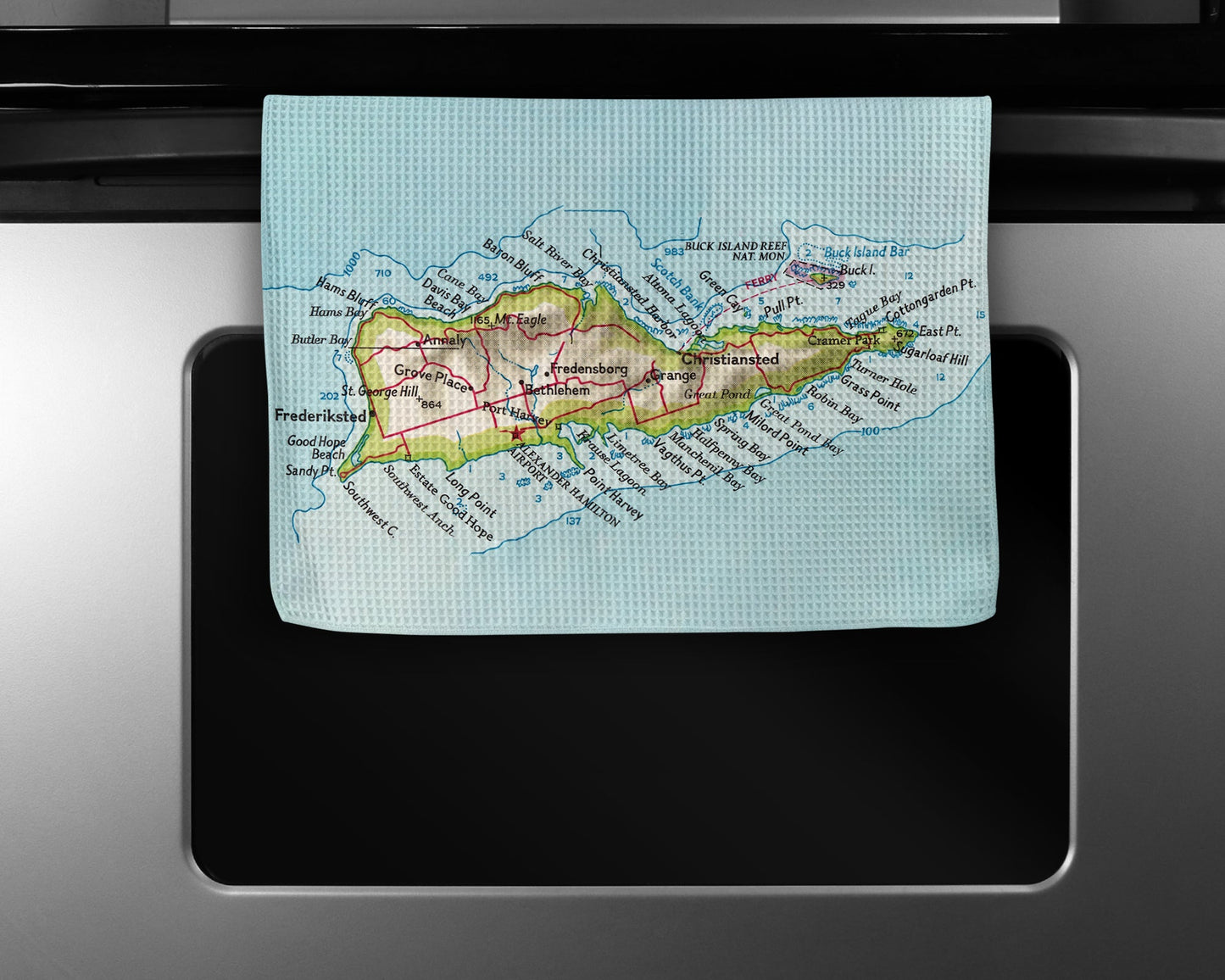 St Croix Map Tea Towel | Waffle-Weave Kitchen Towel Gift