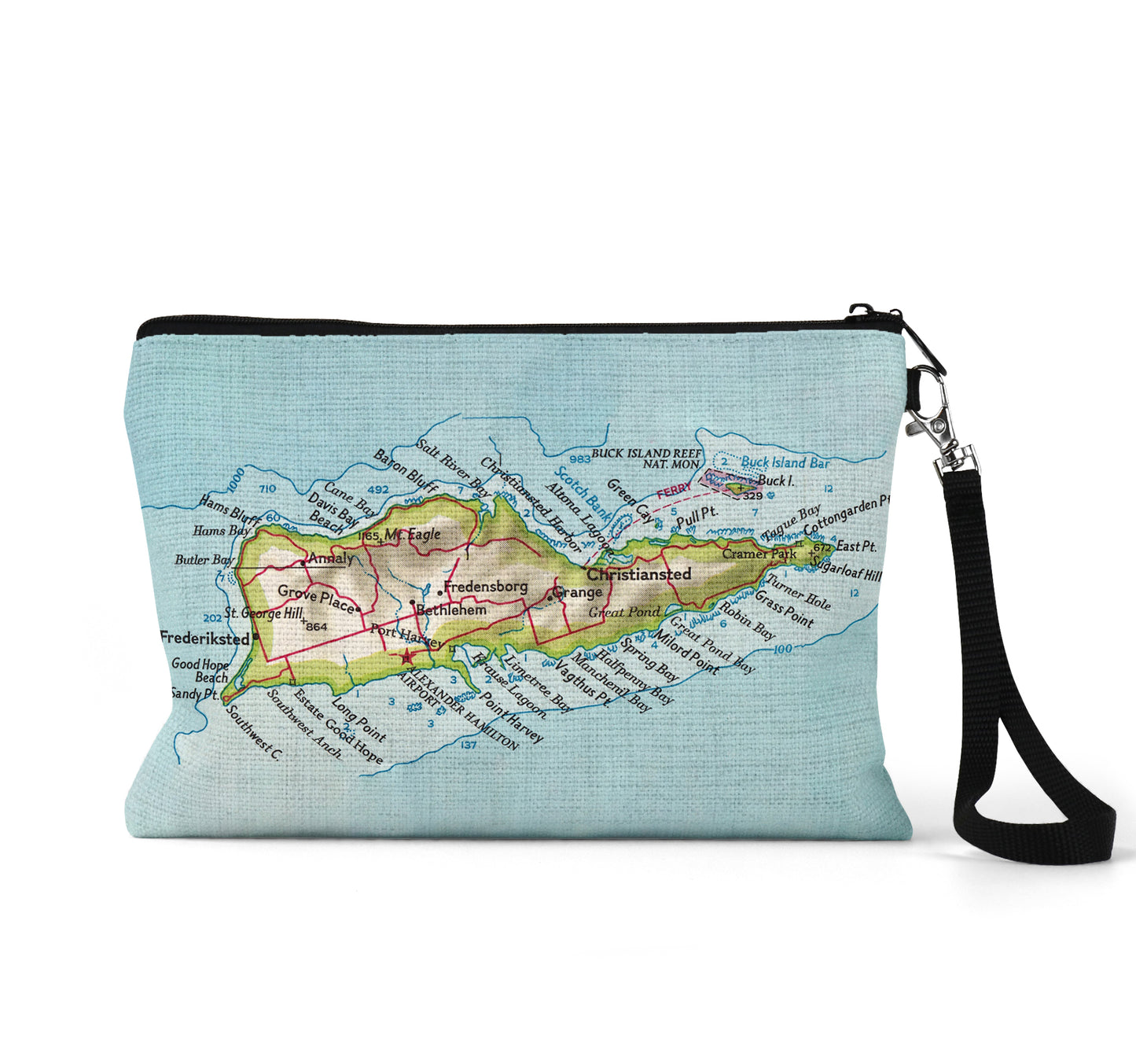 St Croix USVI map wristlet travel pouch