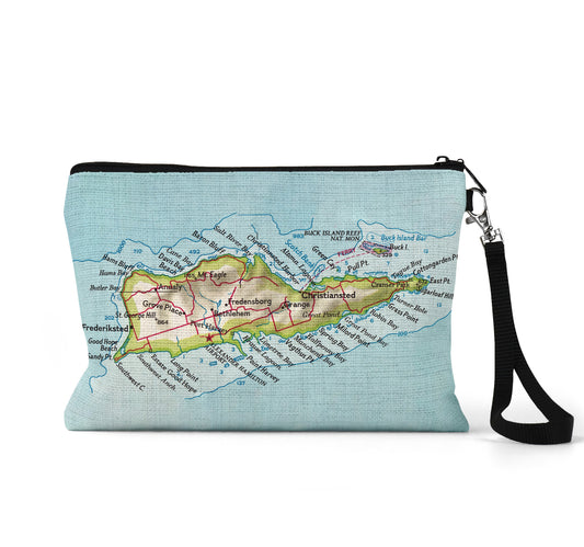 St Croix USVI map wristlet travel pouch