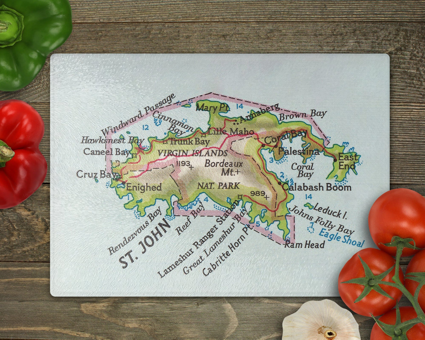 St John USVI Map Cutting Board | Travel Gift | Kitchen Decor