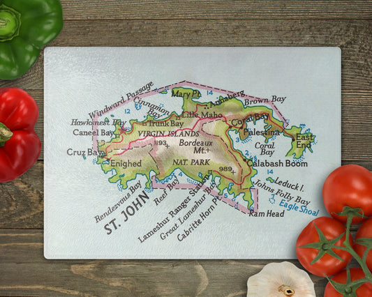 St John USVI Map Cutting Board | Travel Gift | Kitchen Decor