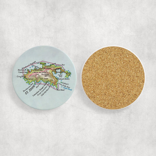 St John USVI Map Coasters | Set of 4 Vintage St John USVI Drink Coasters | Travel-Inspired Home Decor