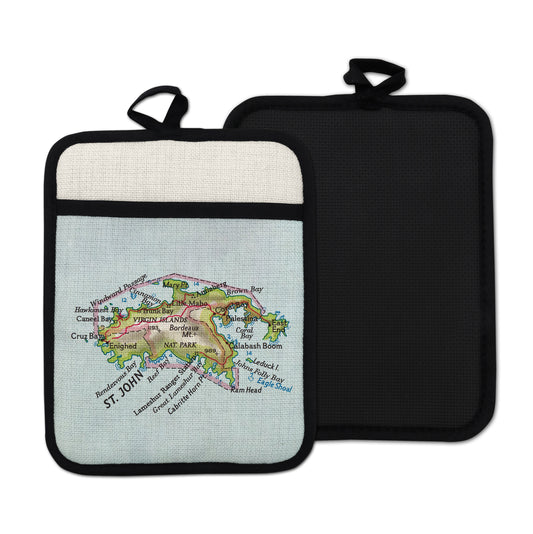 St John USVI vintage map hot pad kitchen decor