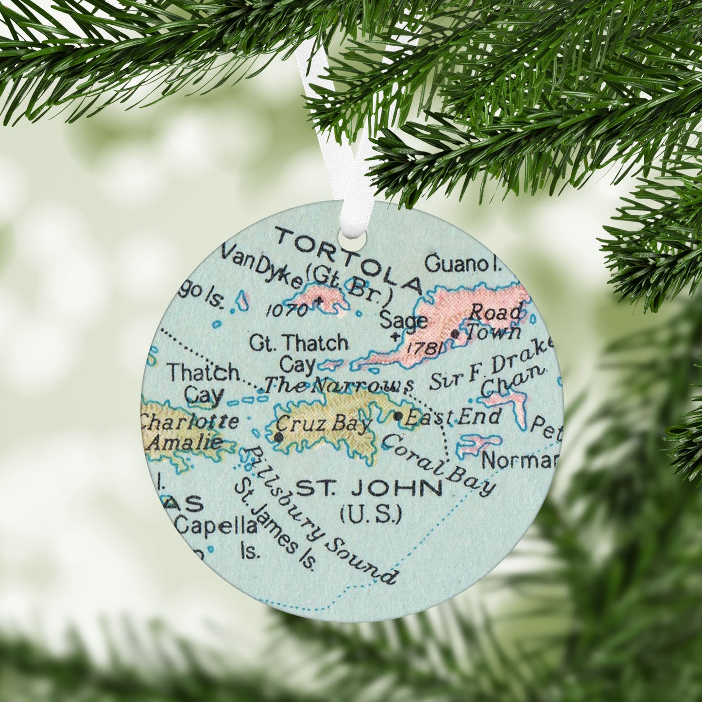 St John USVI Vintage Map Ornament