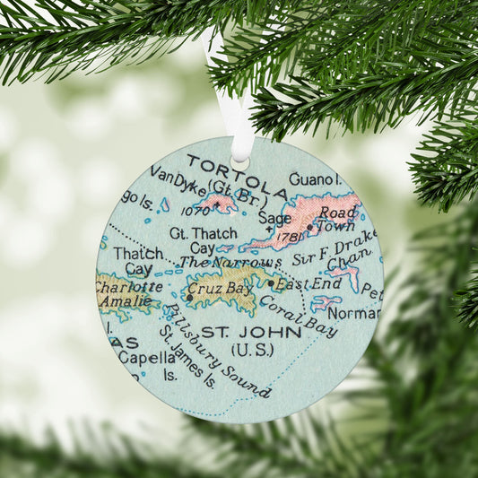 St John USVI Vintage Map Ornament
