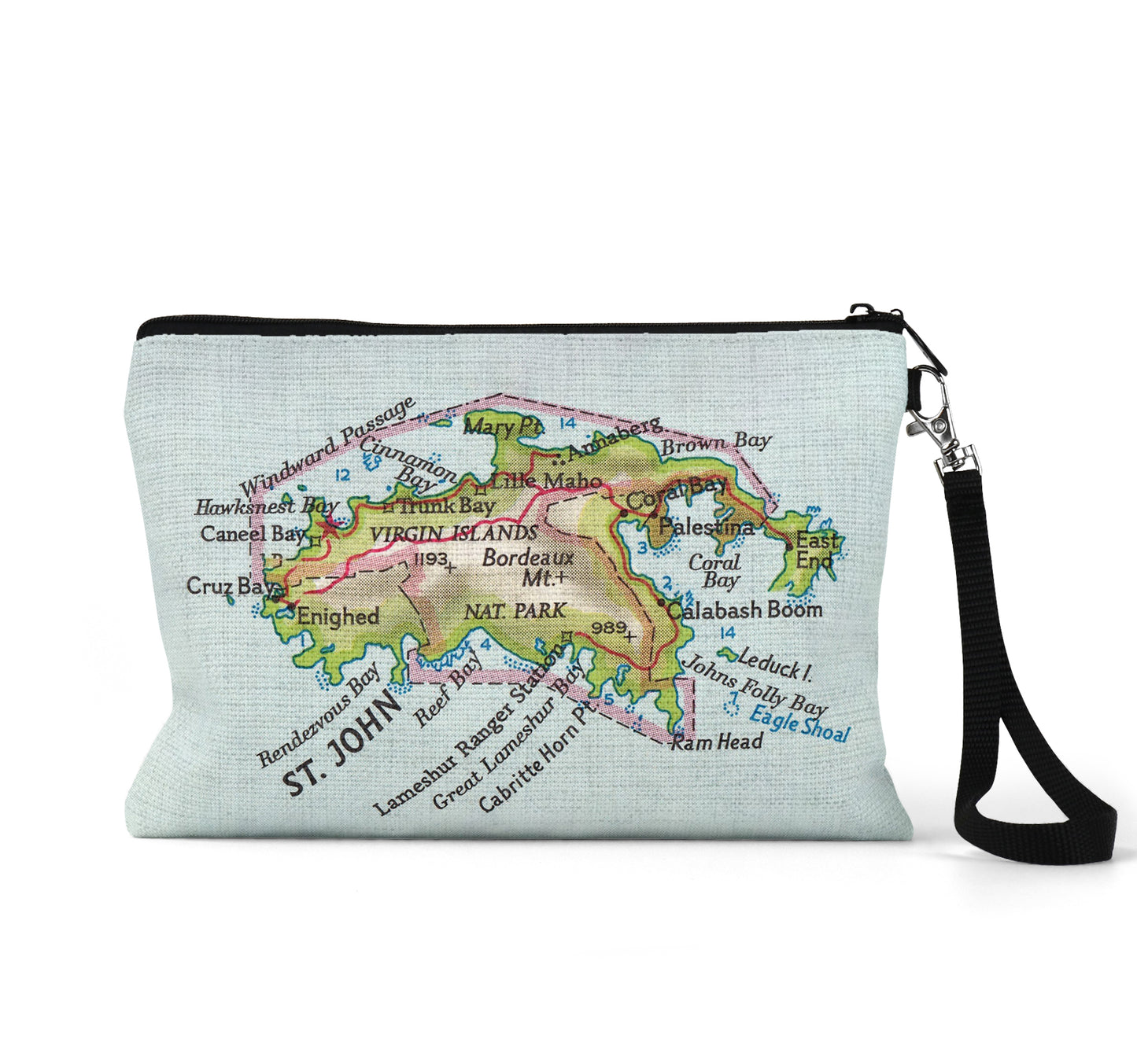 St John USVI map wristlet travel pouch