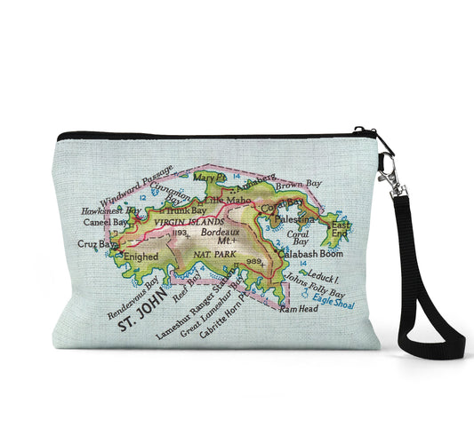 St John USVI map wristlet travel pouch