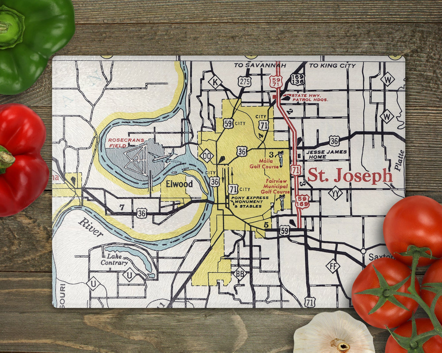 St Joseph Missouri Map Cutting Board | Travel Gift | Kitchen Decor