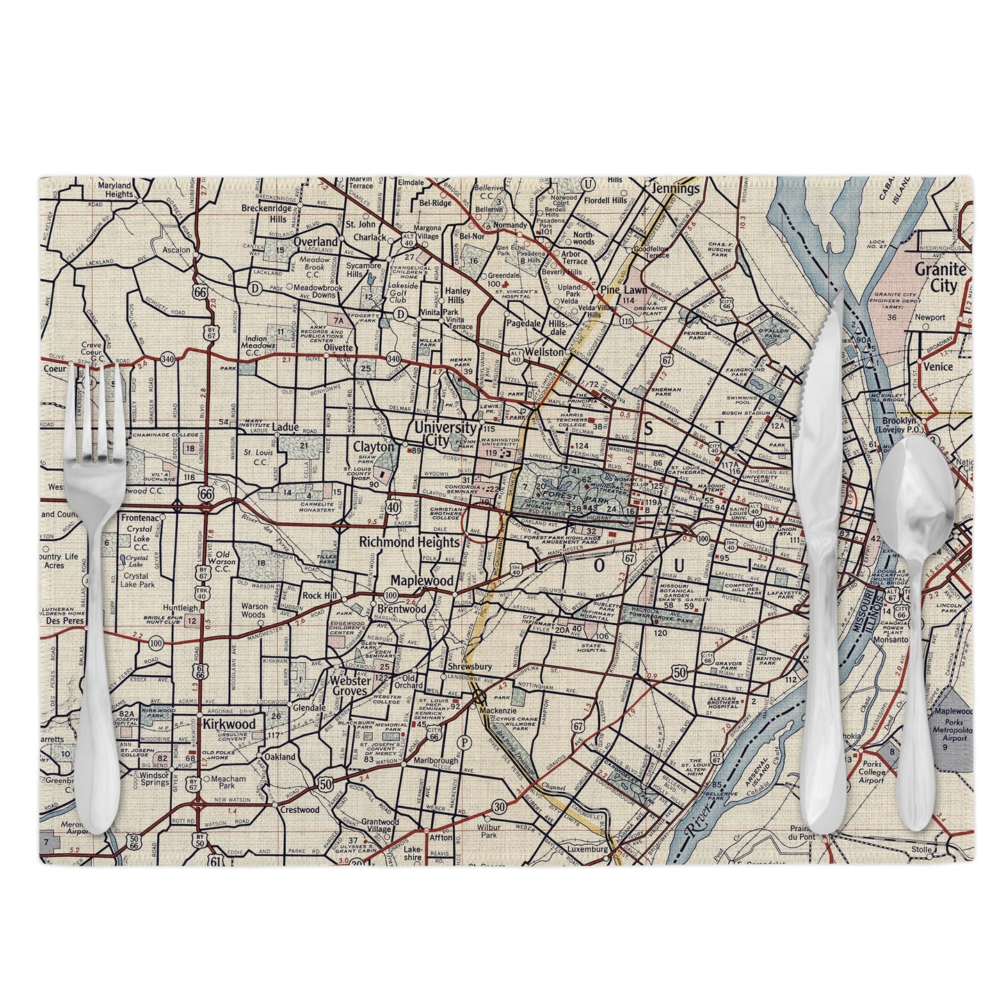 St Louis Missouri Vintage Map Placemats Set of 4