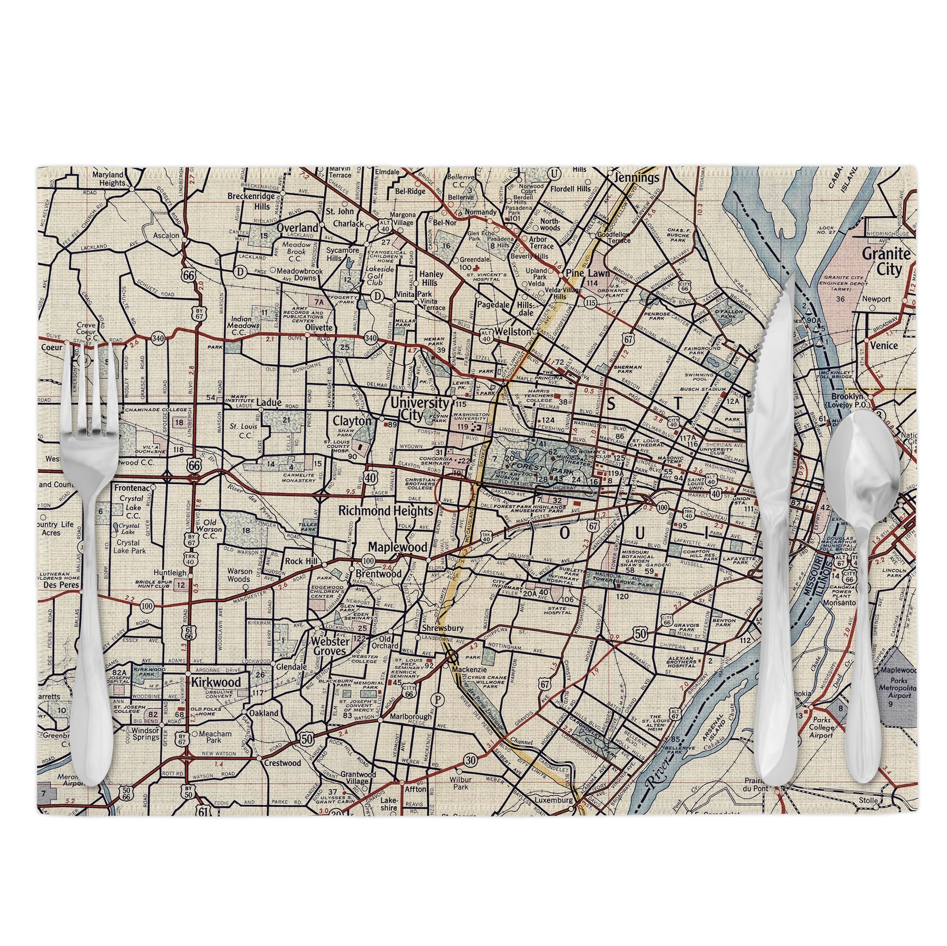 St Louis Missouri Vintage Map Placemats Set of 4