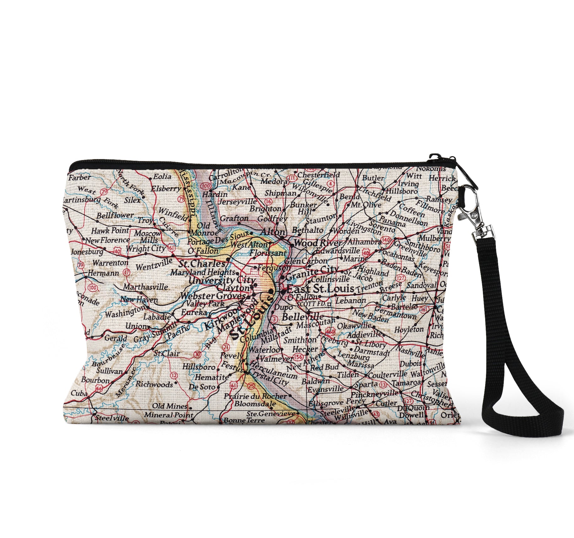 St Louis Missouri map wristlet travel pouch