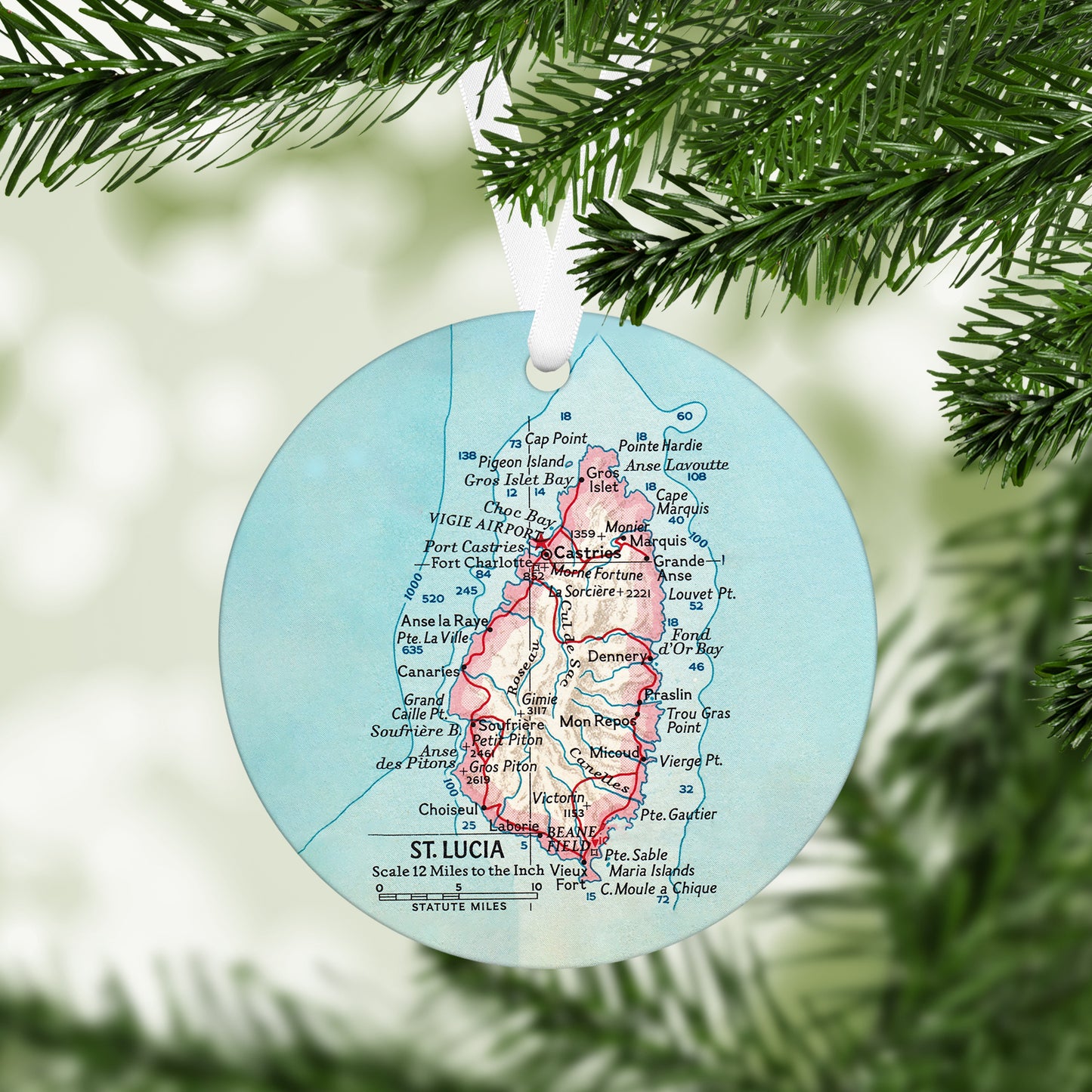 St Lucia Vintage Map Ornament