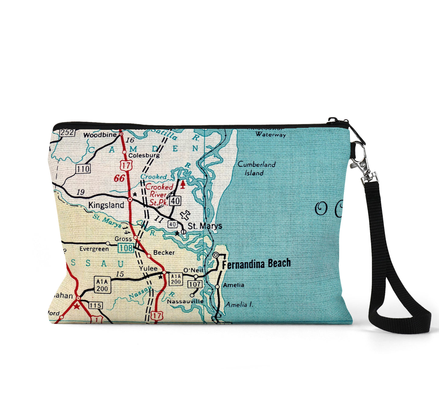 St Marys Georgia map wristlet travel pouch