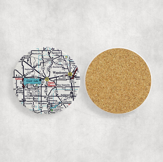 Grand Lake St Marys Ohio Map Coasters | Set of 4 Vintage Grand Lake St Marys Ohio Drink Coasters | Travel-Inspired Home Decor