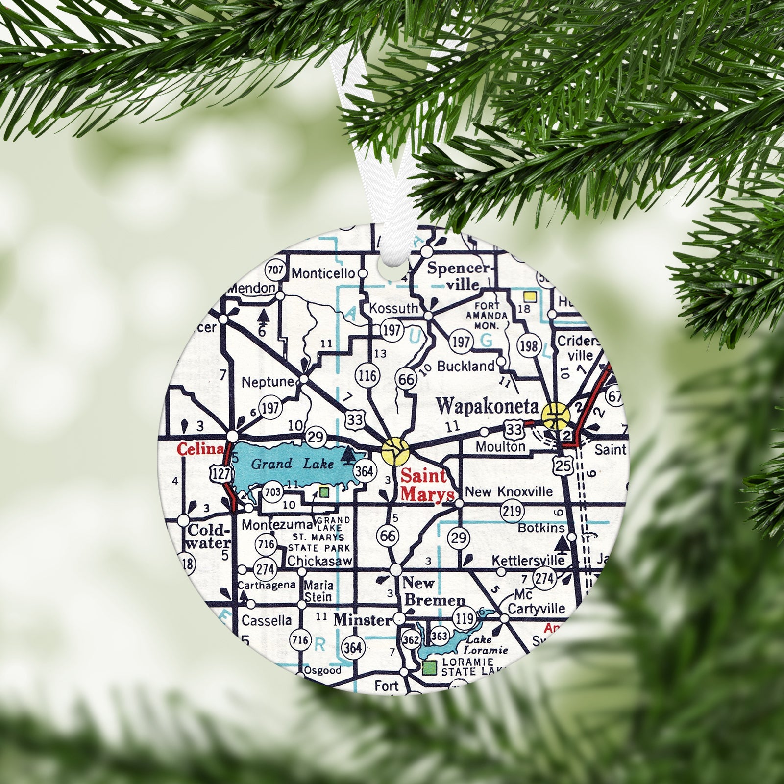 St Marys Ohio Vintage Map Ornament