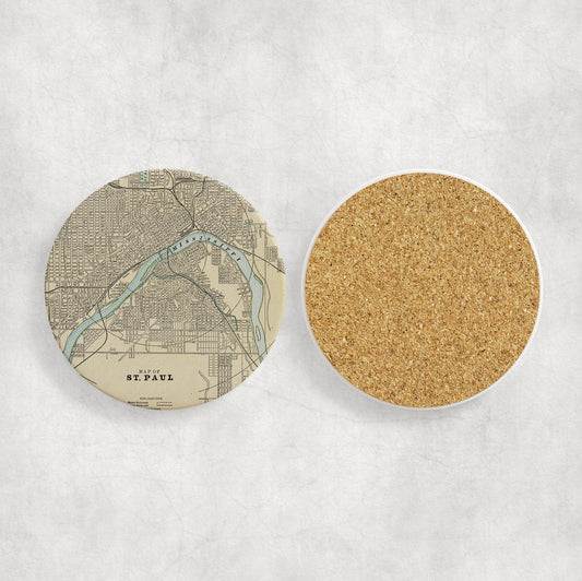 St Paul Minnesota Map Coasters | Set of 4 Vintage St Paul Minnesota Drink Coasters | Travel-Inspired Home Decor