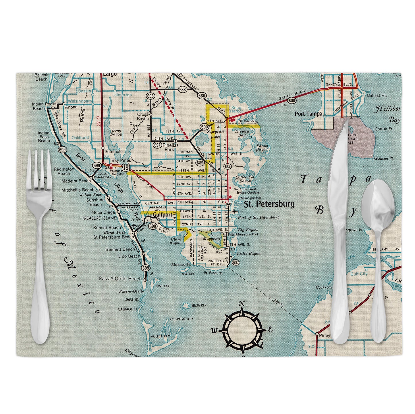 St Petersburg Florida Vintage Map Placemats Set of 4