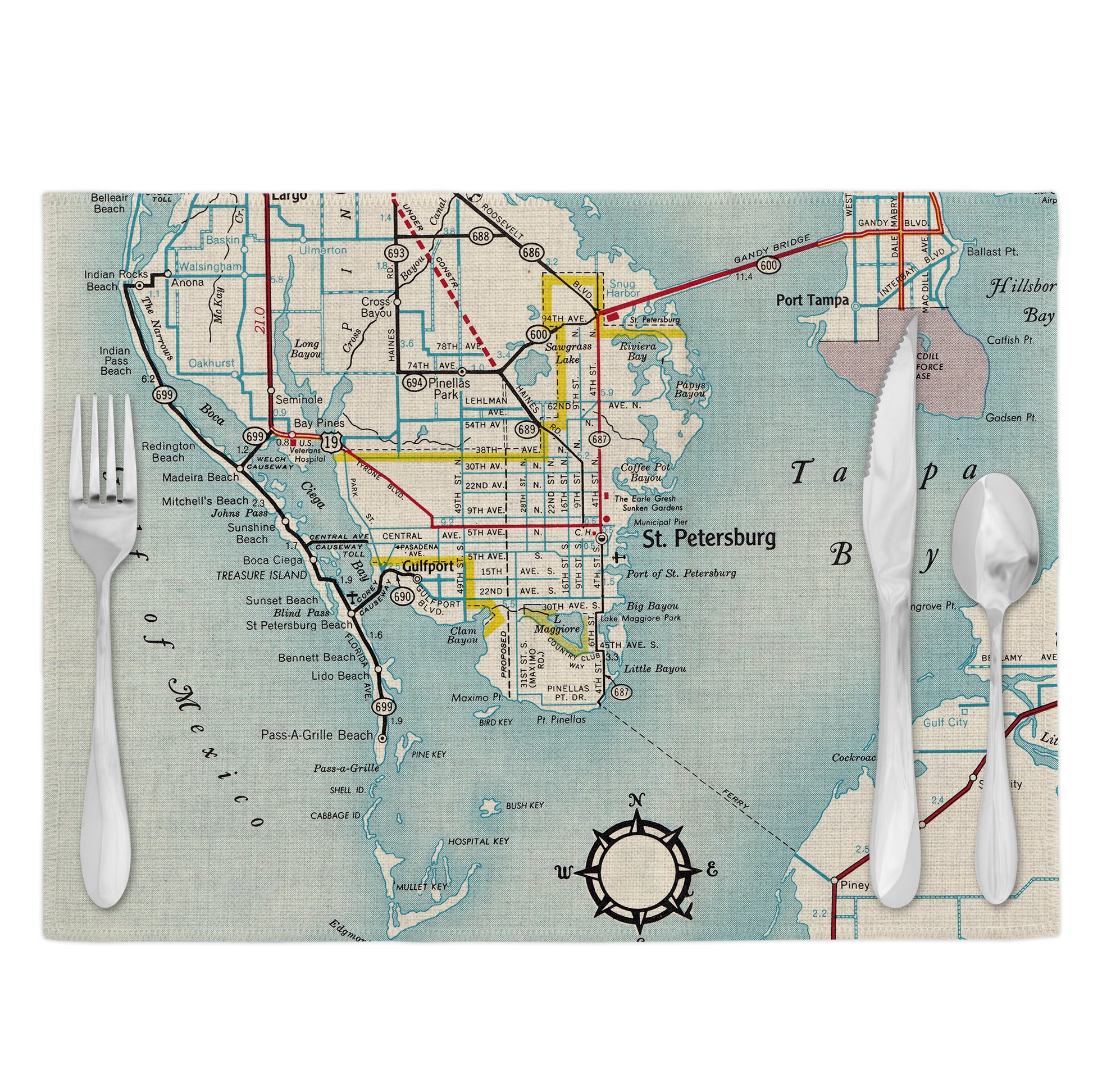 St Petersburg Florida Vintage Map Placemats Set of 4