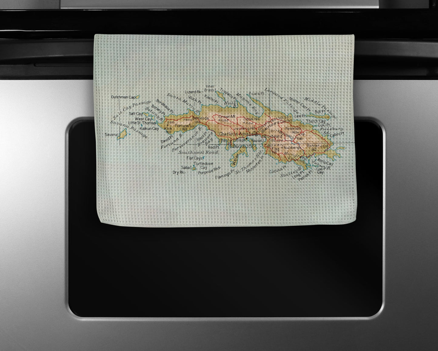 St Thomas USVI Map Tea Towel | Waffle-Weave Kitchen Towel Gift