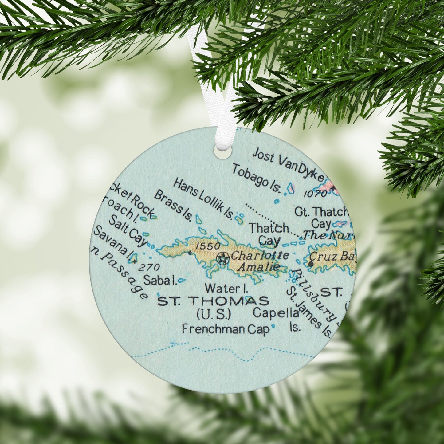 St Thomas USVI Vintage Map Ornament