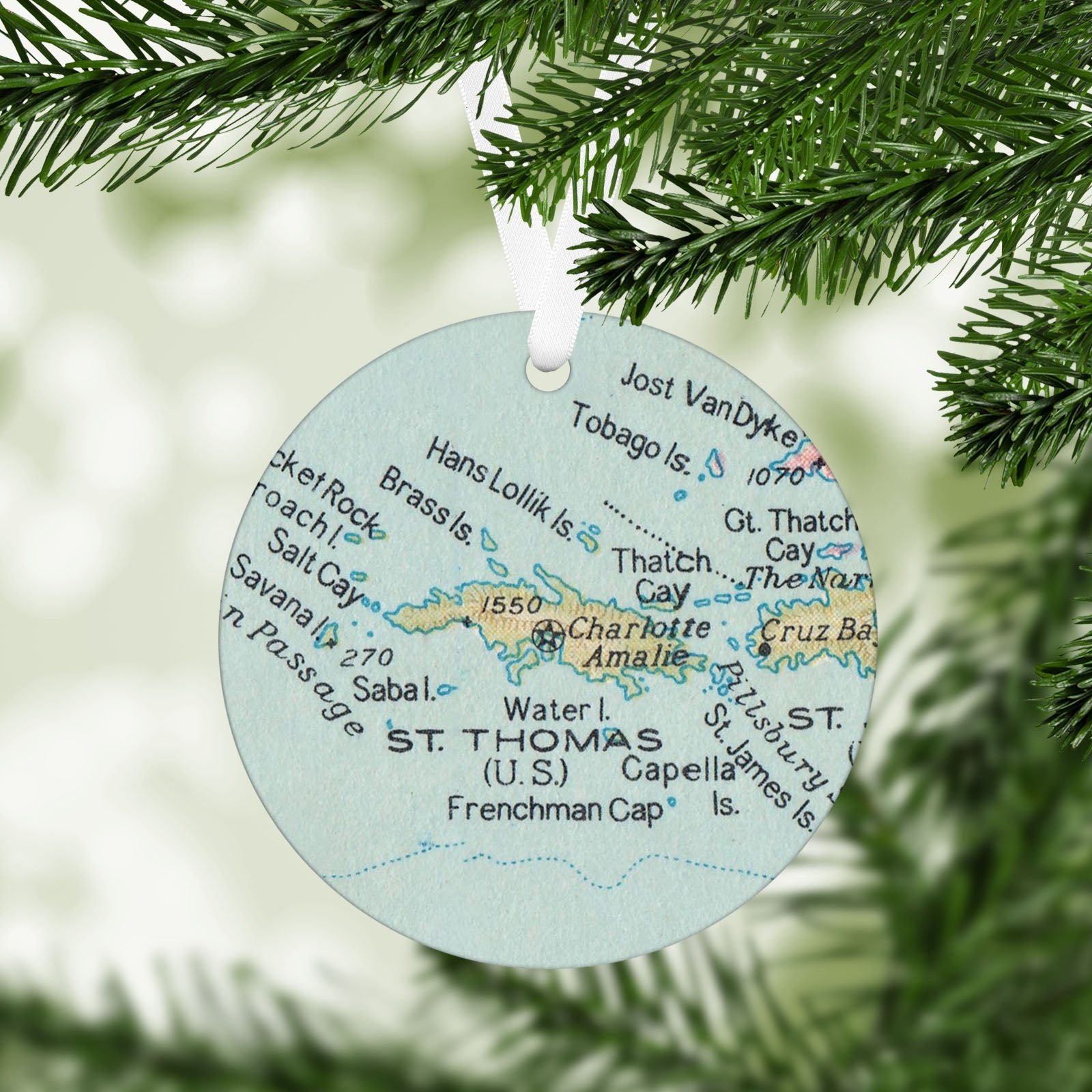 St Thomas USVI Vintage Map Ornament