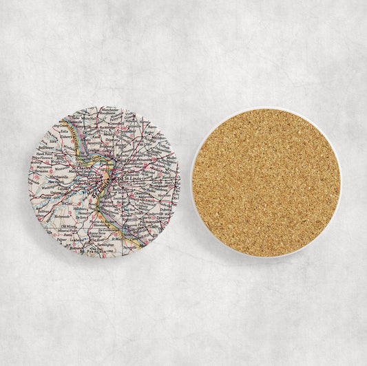 St Louis Missouri Map Coasters | Set of 4 Vintage St Louis Missouri Drink Coasters | Travel-Inspired Home Decor