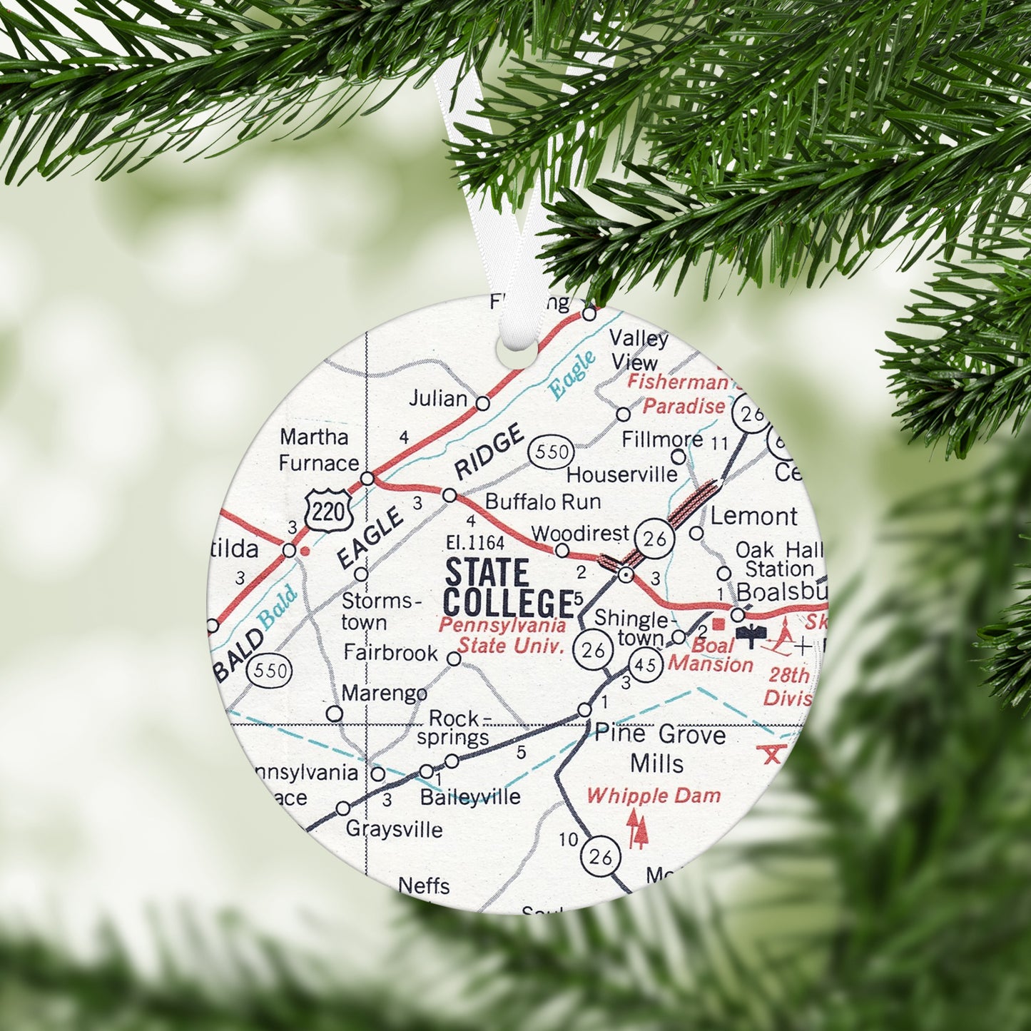 State College Pennsylvania Vintage Map Ornament