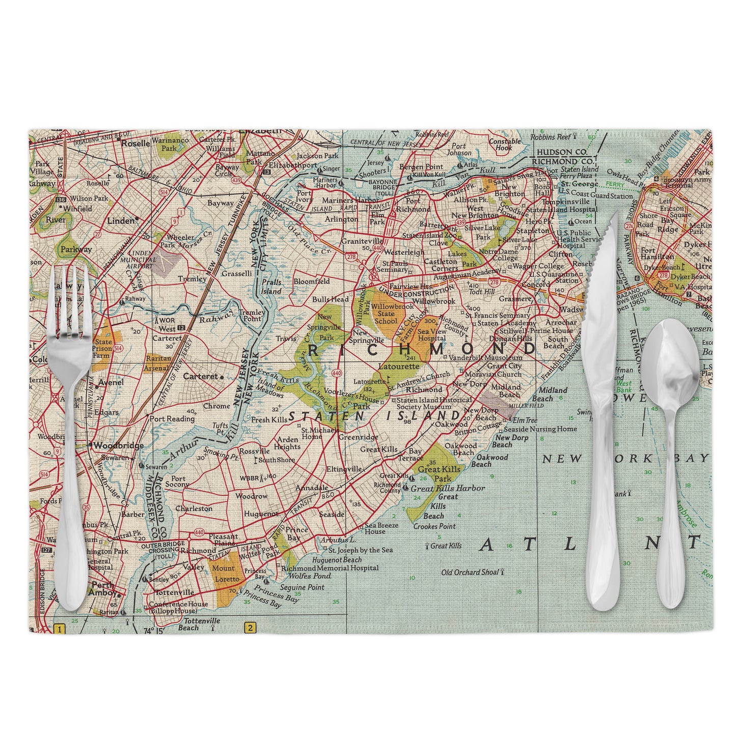 Staten Island New York Vintage Map Placemats Set of 4