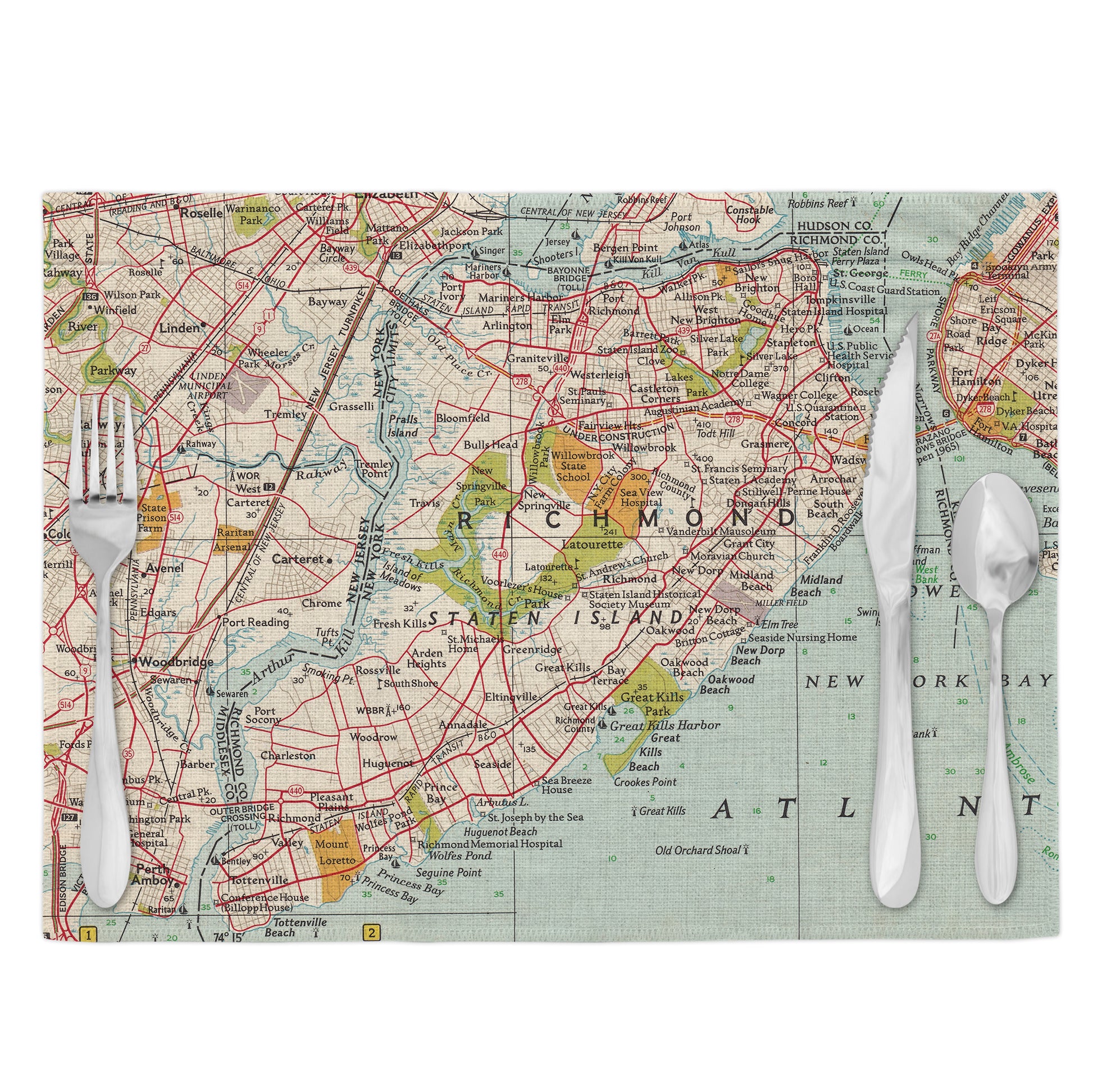Staten Island New York Vintage Map Placemats Set of 4