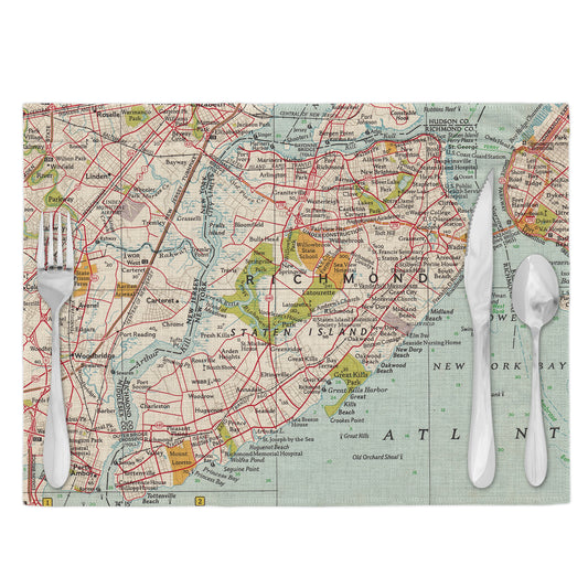 Staten Island New York Vintage Map Placemats Set of 4