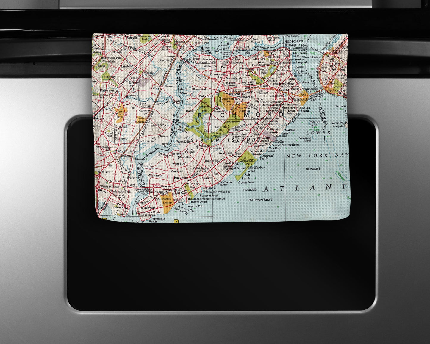 Staten Island New York Map Tea Towel | Waffle-Weave Kitchen Towel Gift