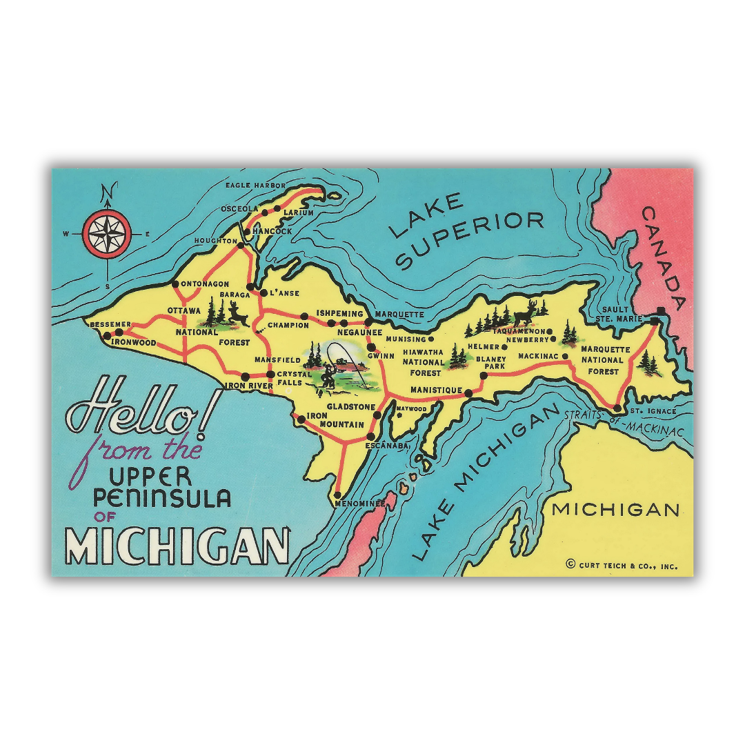 Upper Peninsula Michigan Vintage Postcard Vinyl Sticker
