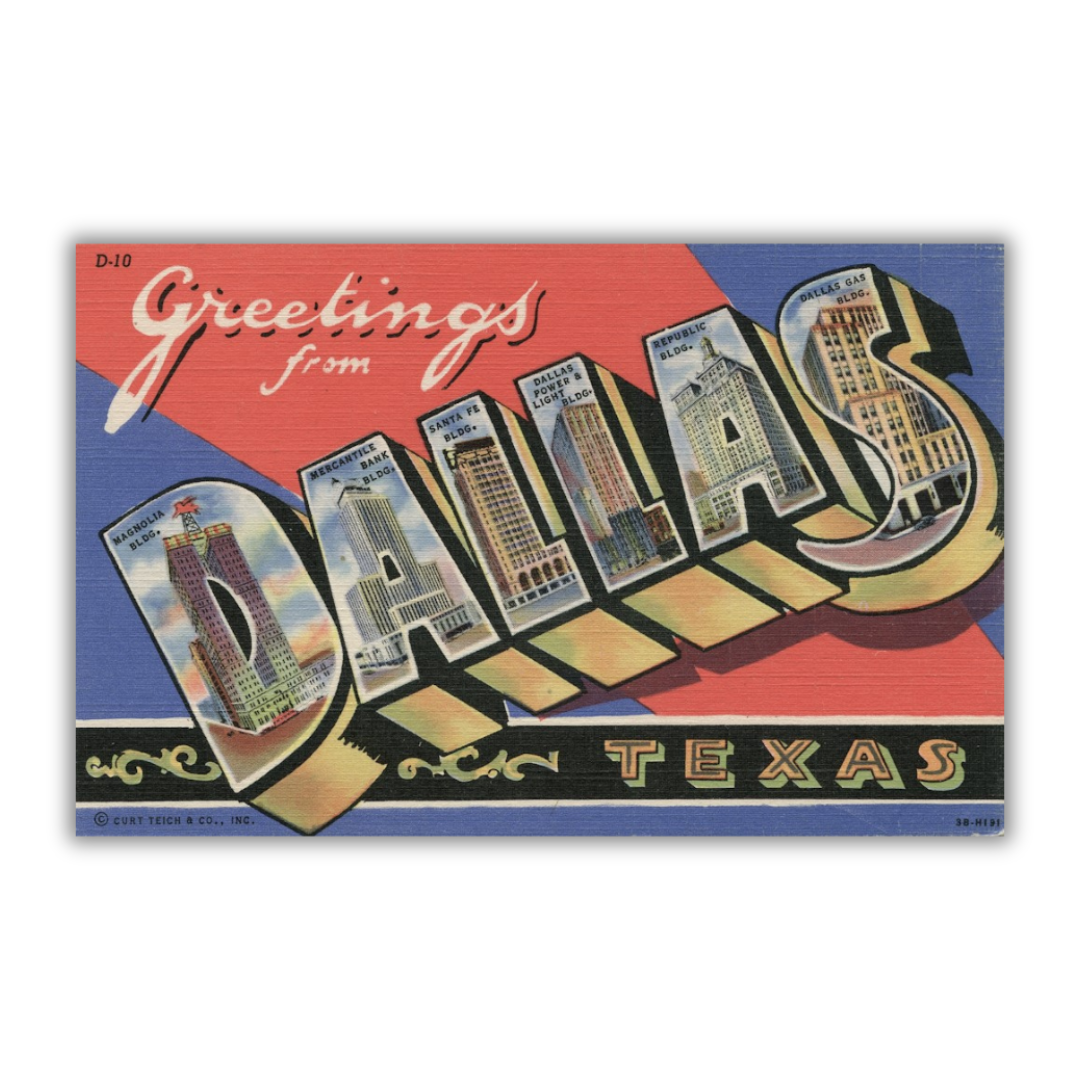 Dallas Texas Vintage Postcard Vinyl Sticker