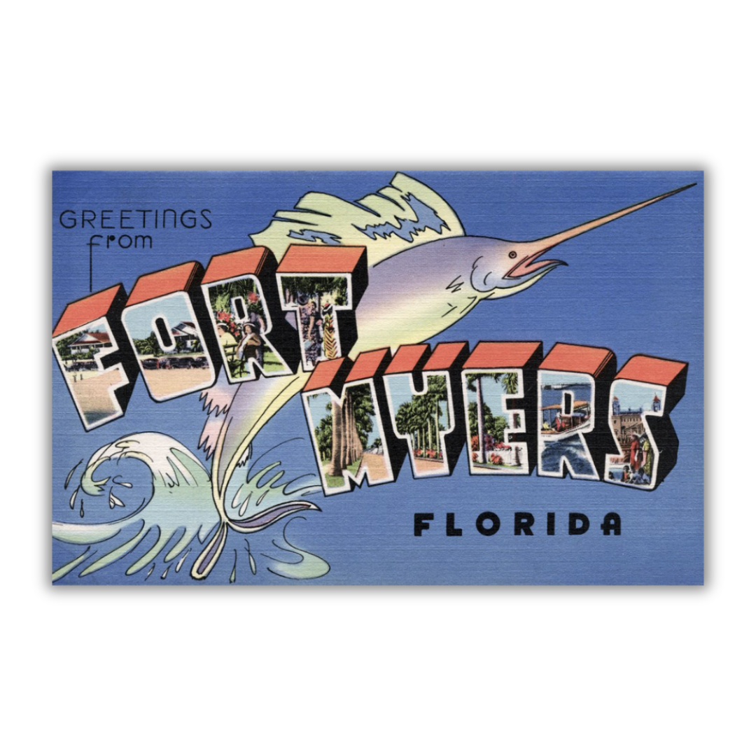 Fort Myers Florida Vintage Postcard Vinyl Sticker