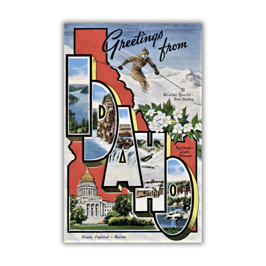 Idaho Vintage Postcard Vinyl Sticker Design 1