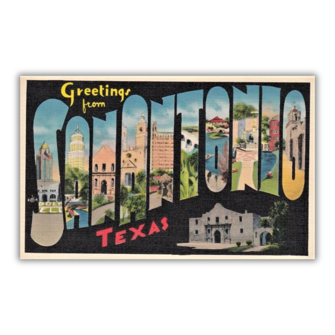 San Antonio Texas Vintage Postcard Vinyl Sticker
