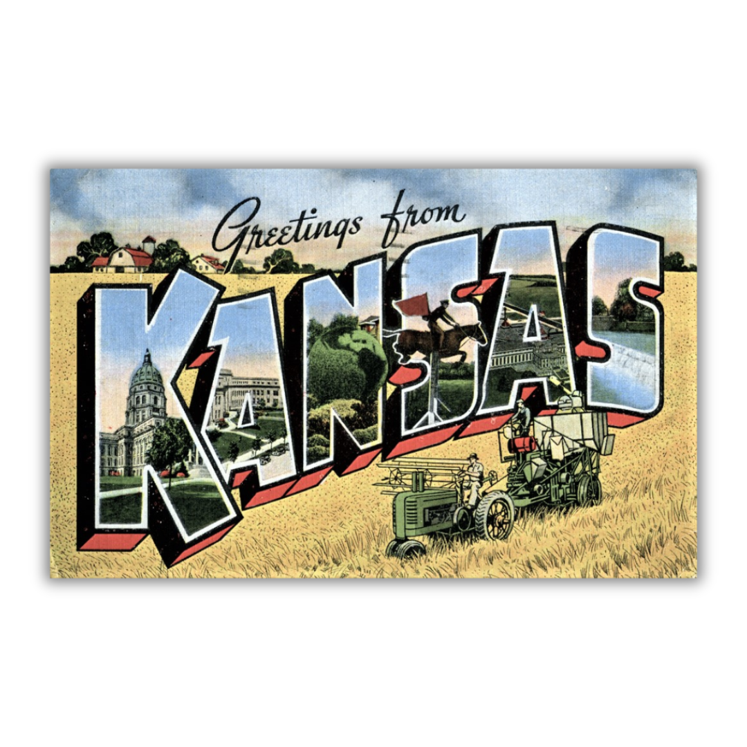 Kansas Vintage Postcard Vinyl Sticker