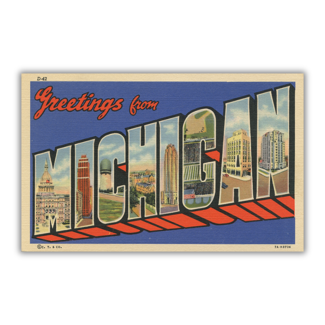 Michigan Vintage Postcard Vinyl Sticker