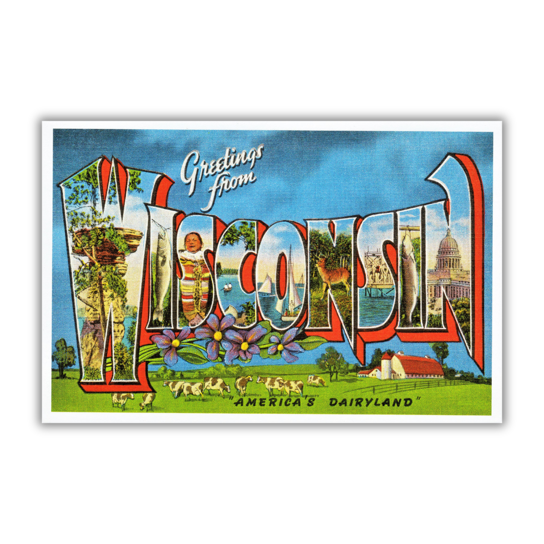 Wisconsin Vintage Postcard Vinyl Sticker