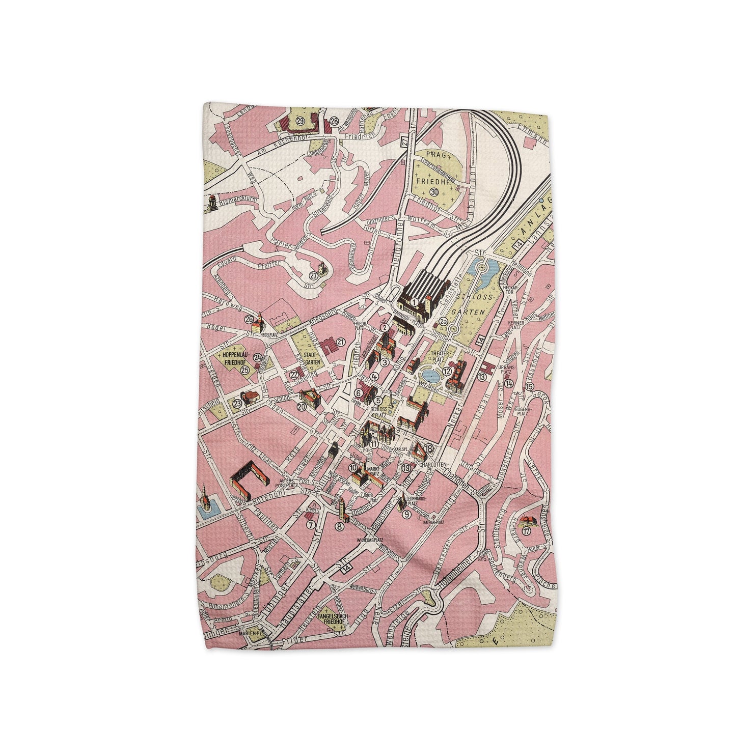 Stuttgart Germany Map Tea Towel | Waffle-Weave Kitchen Towel Gift