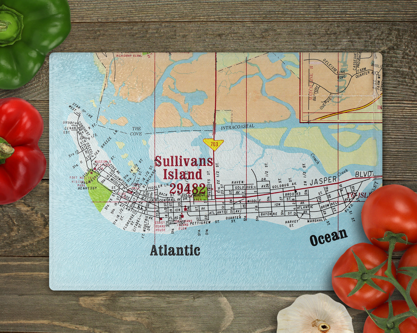 Sullivan’s Island South Carolina Vintage Map Glass Cutting Board
