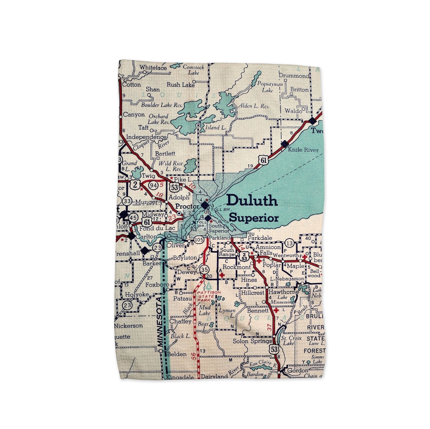 Superior Wisconsin Map Tea Towel | Waffle-Weave Kitchen Towel Gift