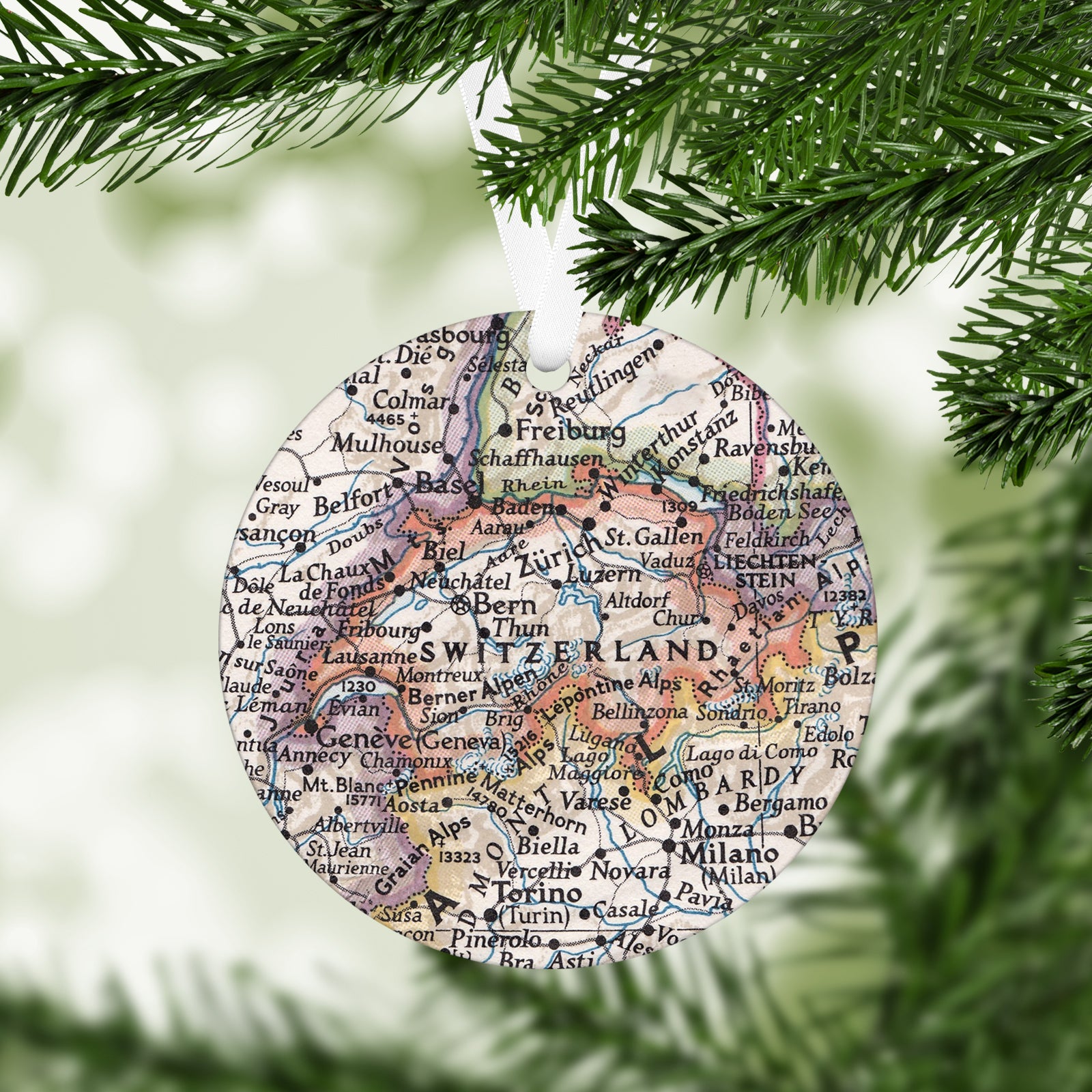 Switzerland Vintage Map Ornament