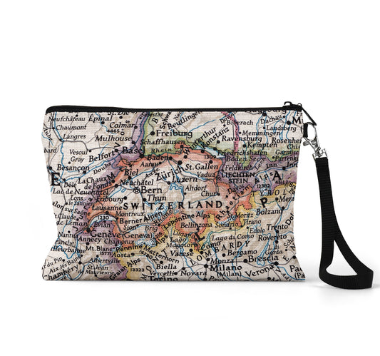 Switzerland map wristlet travel pouch