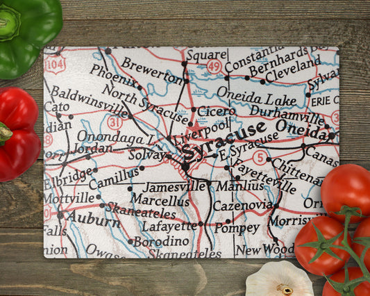 Syracuse New York Vintage Map Glass Cutting Board